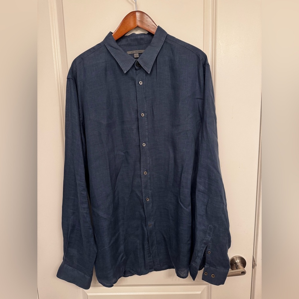 John Varvatos 100% Linen Blue Casual Button Down Shirt